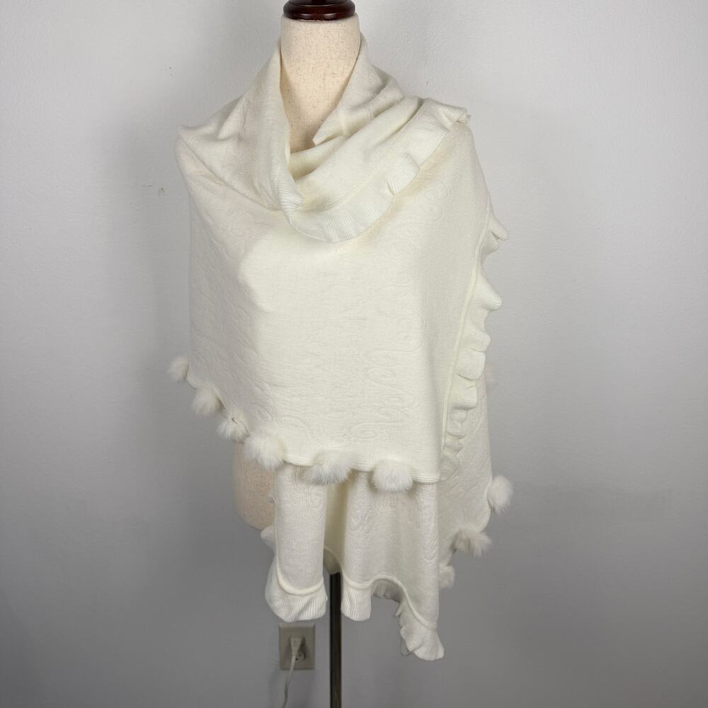 La Fiorentina Cream Pom-Pom Trim Wrap Scarf